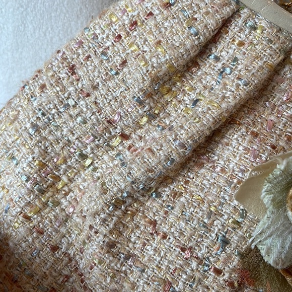 Violette Nozieres VINTAGE Tweed leather small pieces decorative flower pearls - Picture 6 of 17